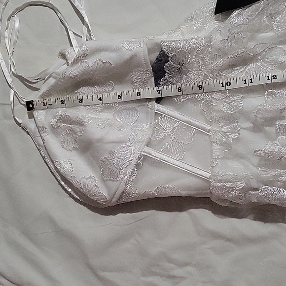 Lulu's Radiant Desires White Embroidered Sequin Mini Skater Dress. Size L - Picture 8 of 10